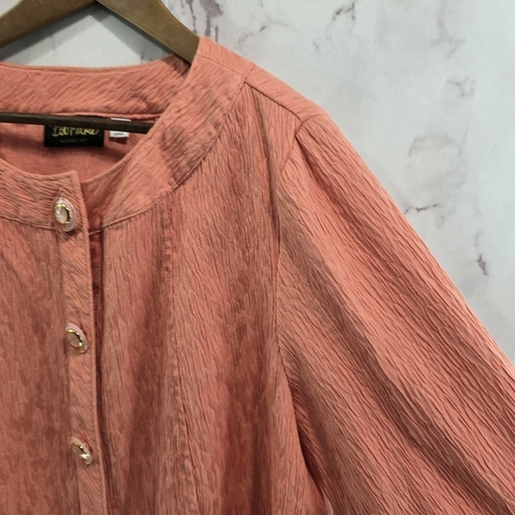 Bob Mackie Top Womens XL Pink Button Blouse Textured Lightweight Jacket Cardigan - Picture 10 of 11